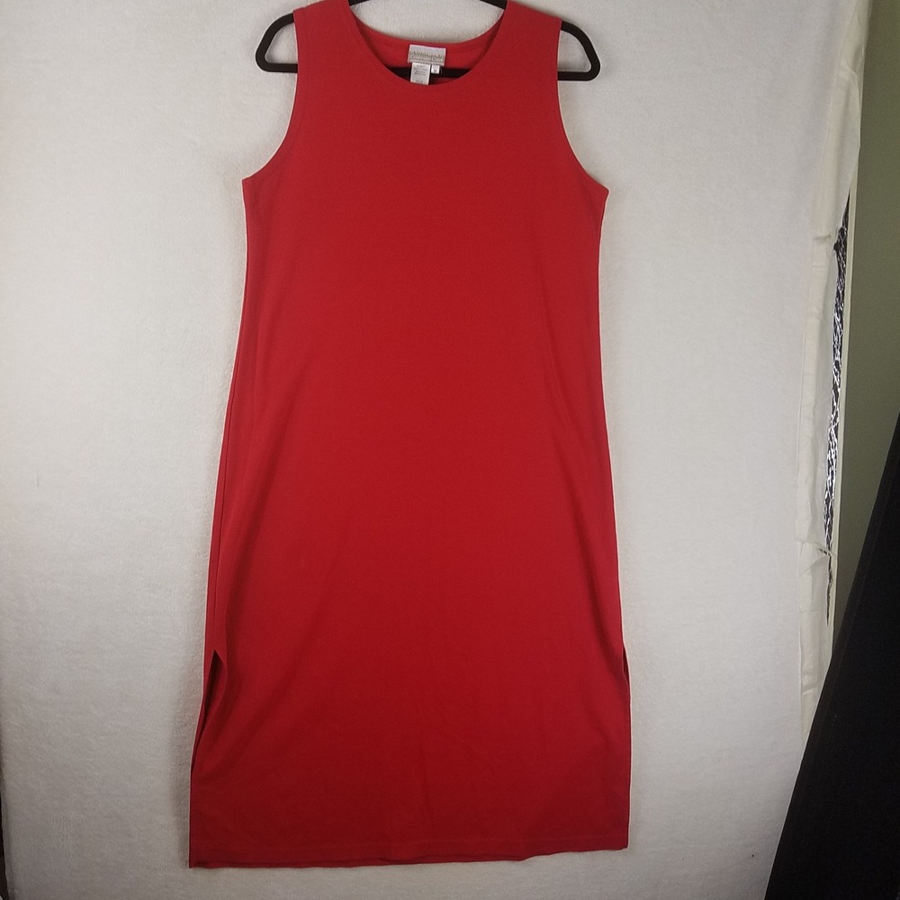 Coldwater Creek solid Red Sleeveless Maxi Dress Side Slits Size M cotton knit